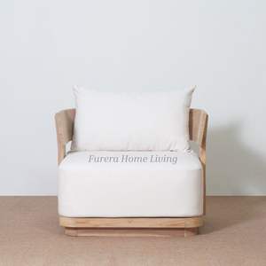 Chaise longue de salon extérieure en teck moderne et luxueuse avec coussin imperméable pour jardins, hôtels, appartements, salons et parcs - Product Image 2