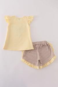 Highland Cow Applique Ruffle Shorts Set Cute Fun Farm Animal Design Tenue d'été ODM Groupe d'âge Enfants Deux pièces - Product Image 2