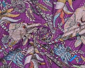 Colchas y colchas Kantha de trabajo con parches, colchas Kantha hechas a mano, colcha de algodón con estampado de animales de Color púrpura, venta al por mayor, OEM - Product Image 4