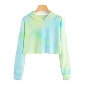 เสื้อฮู้ดมัดย้อมสำหรับผู้หญิงเสื้อครอปมีฮู้ดและสเวตเชิ้ตแขนยาวคอกลมระบายอากาศแบบลำลองพร้อมโลโก้ที่กำหนดเองดีไซน์ใหม่ - Product Image 5