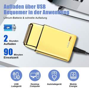 Afeitadora Eléctrica USB Dorada para Hombre, Afeitadora de Viaje, Depiladora, Cuchilla Doble para Cara y Cuerpo, Resistente al Agua IPX7, Extraíble y Lavable - Product Image 2