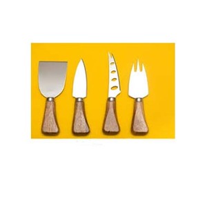 Juego de cuchillos para queso con hoja plateada de acero inoxidable, juego de esparcidor de queso con mango redondo de madera, juego de herramientas para queso - Product Image 3