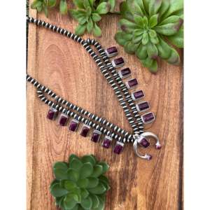 Purple Spiny Oyster <b>Shell</b> Sterling Silver Squash Blossom Necklace Flower Design Wedding Gift Chain - Product Image 4