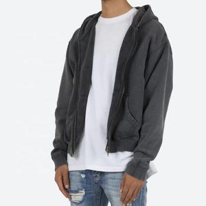 quality French Terry Thick Heavy Cotton Blank 400g <b>Mens</b> Acid Wash Oversized vintage Hoodie Double Zipper acid wash <b>men</b> hoodies - Product Image 2