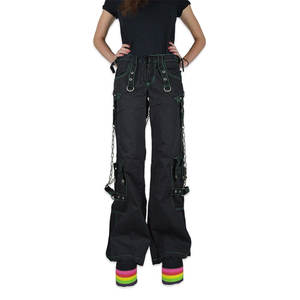 Pantalones Góticos Holgados para Mujer al por Mayor, Negros con Detalles de Costura Verde Neón, Modelo 2026 - Product Image 2