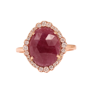 Anillo de aniversario de boda con gema de rubí Natural, oro rosa de 14 quilates, tachonado con diamantes, joyería personalizada - Product Image 1