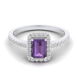 REYES Sparkling Emerald Cut 1.21 Carat Amethyst Gemstone Halo Ring in 925 Sterling <b>Silver</b> GRA Certified VVS Moissanite Jewelry - Product Image 1