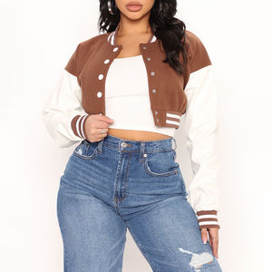 Veste universitaire courte imprimée tendance pour femmes, manches longues, imperméable, matelassée, personnalisable, couleur unie, décontractée - Product Image 3