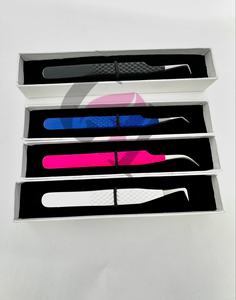 Nouvelle pince à épiler pour extensions de cils en acier inoxydable, style incurvé à 45 degrés, revêtement en poudre de différentes couleurs, pointe argentée à 90 degrés, personnalisable - Product Image 5