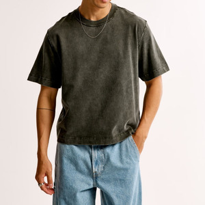 2025 hommes Street Style T-shirts en gros été décontracté mode hommes recadrée lavé Boxy Fit 100% coton - Product Image 3