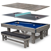 Table de billard multi-jeux de 7 pieds avec dessus de salle à manger et ping-pong comprend des bancs pour le rangement à domicile et les accessoires Finition en bois de grange