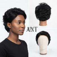 Perruque courte bob 13x4 Lace Frontal en cheveux humains, coupe pixie, ondulations naturelles pour femmes noires, respirante, pour usage quotidien