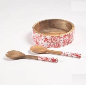 Tazón de Madera de la Mejor Calidad, Forma Redonda, con Servidor de Ensalada y Juego de Platos, Tazón de Madera con Estampado Esmaltado, al Mejor Precio Accesible - Product Image 4