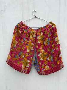 Hot New Vintage High Waist <b>Loose</b> Cotton <b>Shorts</b> <b>Women</b> Handmade Kantha Embroidered Elastic Closure Breathable Eco-Friendly Beach - Product Image 3