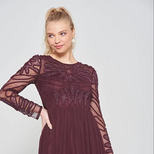 ชุดเดรสคอกลมทรงฝักยาวเต็มตัวปักเลื่อมประดับด้วยลูกปัดคริสตัลชุดเดรสผ้าโพลีเมอร์สำหรับงานปาร์ตี้งานค็อกเทล - Product Image 1