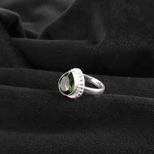 Anillo Infantil de Turmalina Verde y Plata de Ley 925, Joyería Hecha a Mano, Piedra de Nacimiento de Octubre, Regalo para Fiestas y Halloween - Product Image 4