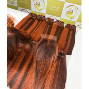 Extensions de cheveux humains à fermeture à reflets bicolore en cheveux vierges vietnamiens droits naturels de qualité supérieure - Product Image 1