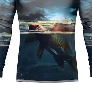 เสื้อตกปลาแขนยาวลายพรางสำหรับผู้ชาย ผลิตจากโพลีเอสเตอร์ ป้องกันแสงแดด UPF กันน้ำ รับผลิตตามแบบ OEM ไซส์พลัส - Product Image 5