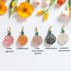 Colgante de piedras preciosas de labradorita tallada a mano, conjunto de puntas, colgante de flor tallada a mano, piedras preciosas curativas para joyería de mujer - Product Image 3