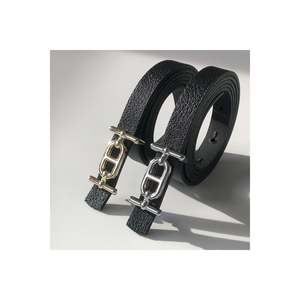 Offre spéciale 2 pièces : Ceinture fine avec boucles dorées et argentées, ceinture pour pantalon, ceinture pour chemise, ceinture pour veste - Noir - Or et argent - Product Image 1