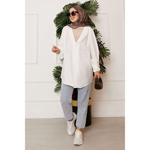 Camisa Kimono de Lino Color Crudo para Mujer, con Botones Delanteros, Corte Holgado, Estilo Coreano, Informal, con Cuello de Lazo, Top Corto, Talla XL, para Primavera - Product Image 3