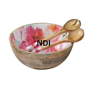 Cuenco de madera para servir sopa de ensalada de frutas y verduras, producto de gran venta, cuenco para servir comida redondeado con diseño impreso de esmalte brillante - Product Image 1