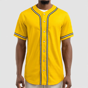 Camiseta de béisbol personalizada para hombre, camiseta de manga corta con botones y bola suave, camiseta de béisbol con manga de línea a rayas para hombre - Product Image 3
