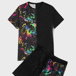 100% coton hommes été t-shirt et short ensemble respirant uni en gros 2 pièces confortable ensemble court - Product Image 6