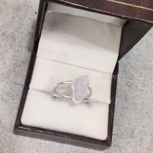 Bijoux en pierre brute bague pour femme Quartz Rose brut naturel pierre précieuse pierre de naissance d'avril bijoux à double bande bague en argent Sterling 925 - Product Image 3