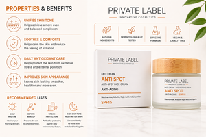 Crema Viso Anti-Macchie Private Label 50ml OEM |   Niacinamide Arbutina Acido Kojico SPF15 |   Illuminante Vegano Spagna UE - Product Image 3