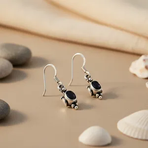 925 <b>Silver</b> Black Onyx Dangle Earrings for Women Trendy Geometric <b>Crown</b> Pattern Platinum Religious Style for Party or Gift - Product Image 2