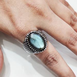 Grossiste Bague pour hommes Bague en argent sterling 925 naturelle AAA bleu feu Labradorite Pierre de naissance Bague arabe orientale Bijoux - Product Image 4