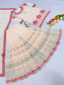 Lentejuelas indias bordadas Sharara Gharara Kurti Set Diseñador paquistaní Ropa étnica 3 piezas Traje de tela Georgette cosido - Product Image 6