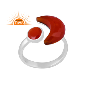 Nuevo diseño de plata de ley fina chapado en oro de 18 quilates, anillo de diseño de luna creciente de ónix rojo Natural, joyería para mujer, regalo para ella - Product Image 1