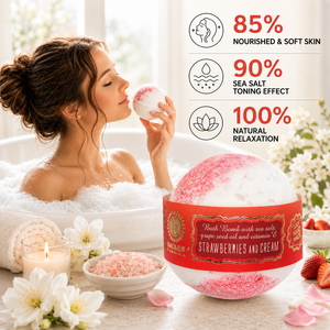 Bola de Baño de Sal Marina Artesanal Premium de Lujo con Aroma a Crema de Fresas para 145g, Hidratante y Bienestar, Hecho en la UE - Product Image 2