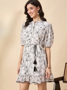 Vestido de algodón con estampado floral indio hecho a mano para mujer, hermoso Vestido corto de estilo bohemio para fiestas de Club, personalizable - Product Image 4