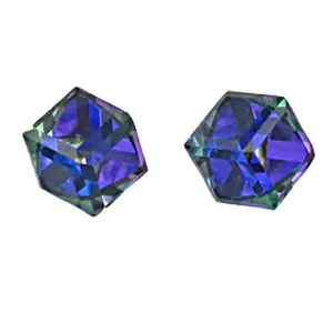 Mystic Topaz Diamond <b>Turquoise</b> & Pearl Stud Earrings Trendy Hexagon Design Rhodium Plated Brass Religious Romantic Styles Gift - Product Image 2