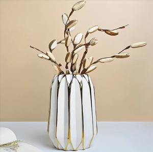 Florero de cerámica de oro blanco de diseño moderno estilo contemporáneo elegante para oficina en casa u hotel para ventas al por mayor - Product Image 1