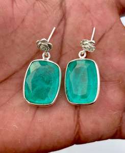 Pendiente de Esmeralda de Plata de Ley 925, hermoso pendiente de mujer, pendiente de piedra verde. - Product Image 4