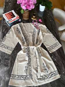 Kimono de algodón pintado a mano Boho Block Print Kaftan - Product Image 3