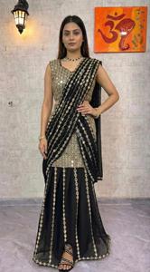 Sari en faux georgette de qualité supérieure pour femmes, pour mariage et soirée, sari cousu pour la vente à l'exportation - Product Image 2