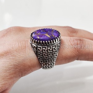 Exportation de bague pour hommes naturel violet cuivre turquoise pierre précieuse décembre bague de naissance arabe bijoux fins bague en argent sterling 925 - Product Image 1