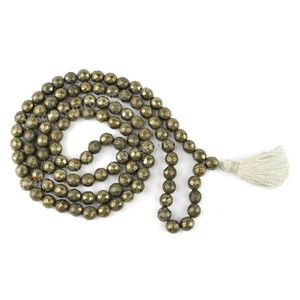 Collar de Mala con Cristal de Pirita, Piedra Preciosa Natural Curativa para la Riqueza y la Confianza - Product Image 1