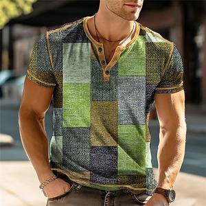 Patchwork Color Block 3D Print Vintage Camisas Moda para hombres Oversized Button-Down Camiseta de manga corta Camisetas Tops Ropa - Product Image 3