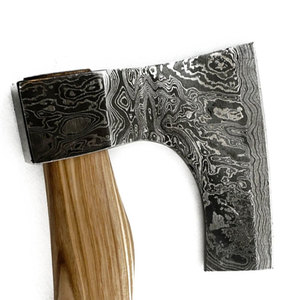 Hacha de acero de Damasco personalizada de alta calidad OEM ODM con mango de madera y Funda de cuero para supervivencia Camping - Product Image 4