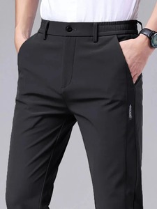 Pantalones informales de verano de color gris claro para hombre con pretina semielástica de nailon de seda helada tubo recto elástico estilo Caballero de negocios - Product Image 6