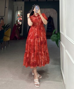 Vestido de Fiesta Elegante de Algodón y Seda Georgette con Estampado Floral en Capas, Hermoso para Vacaciones en la Playa, Precio al por Mayor, Surat - Product Image 6