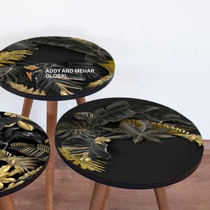 Luxury Black Wooden <b>Stool</b> with Intricate Enamel Artwork Handcrafted Decorative Accent Furniture - Product Image 3