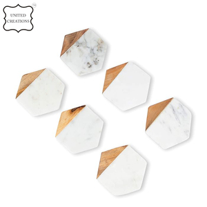 Wholesale Wooden and Marble <b>coaster</b> Latest Design Marble and Wood <b>Coaster</b> Handcrafted Geometric <b>White</b> Marble <b>Coasters</b> - Product Image 6