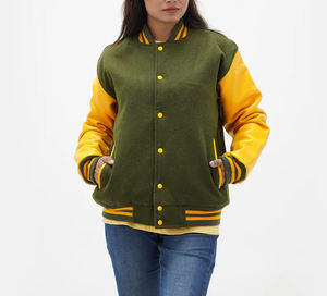 Nouvelle veste universitaire de style Street Wear avec corps en laine et manches en cuir veste universitaire pour femmes pour femmes - Product Image 1